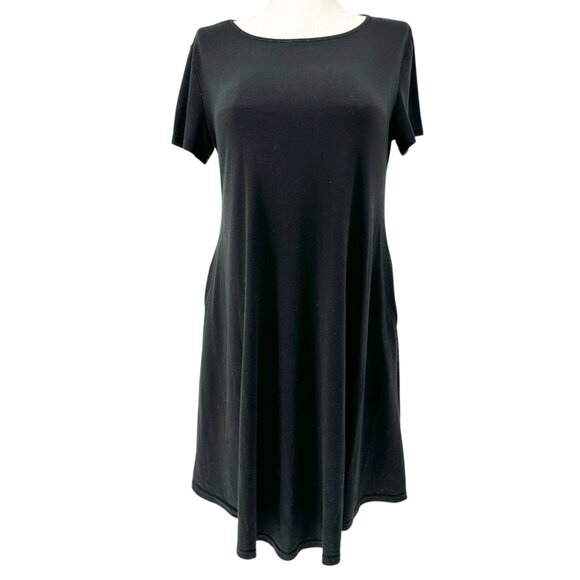 Womens Casual Dress XL A-Line Black SS Pockets Cotton Blend Soft Lightweight - Picture 1 of 8